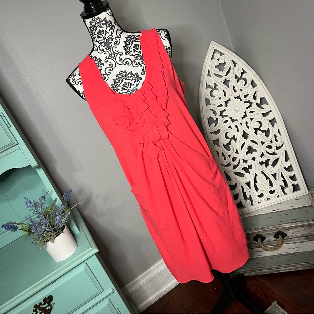 Rachel Roy Coral Ruffle Sleeveless Sheath Dress Size 12 Wedding Guest Boho Beach